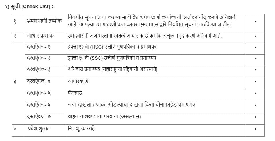 Maharashtra Security Guard Bharti Document List