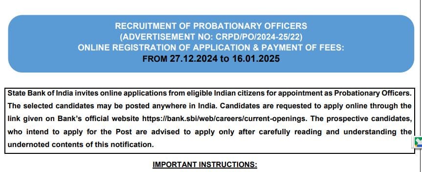 SBI Probationary Officer Bharti Notification