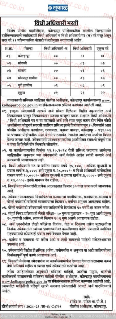 Kolhapur Police Recruitment 2024