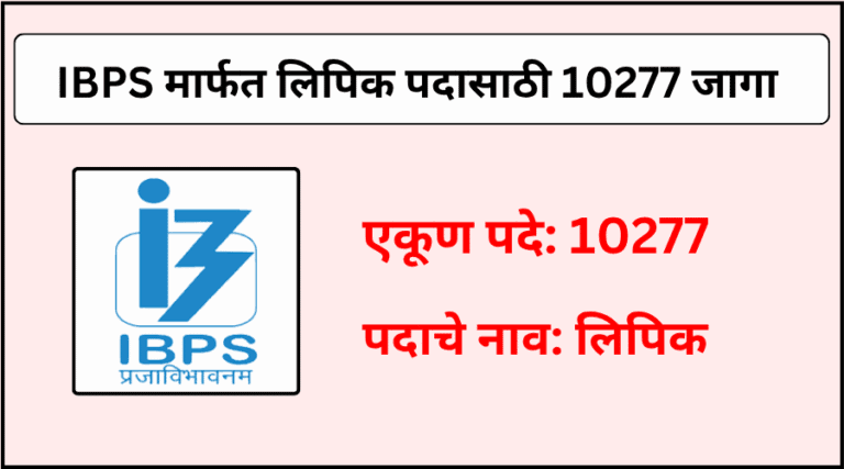 IBPS कडून लिपिक पदासाठी एकूण 10277 जागांची भरती 2025