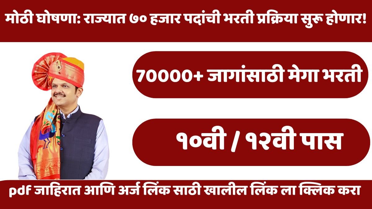 Maharashtra Mega Bharti 2026: राज्यात ७०,००० पदांची मेगा भरती सुरू! मुख्यमंत्र्यांची मोठी घोषणा